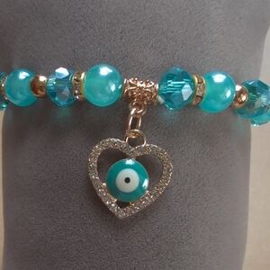 Elegant Turquoise Stretch Bracelet with Heart Charm